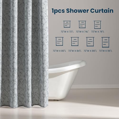 SLEEP ZONE Farmhouse Jacquard Shower Curtain, Textured Fabric Shower Curtains Leaf Curtain for Modern Home Decorations Bathroom, 72" × 80" Grey Leaf - image 6