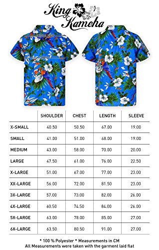 King Kameha Funky Hawaiian Shirt, Shortsleeve, Cherryparrot, Blue, Xs #TOP5
