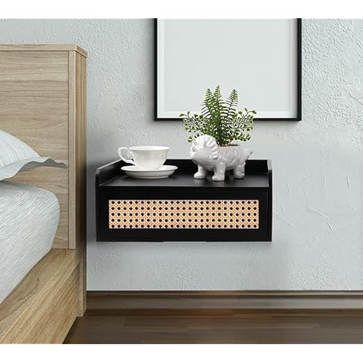 Floating Nightstand Small Rattan Storage Drawer