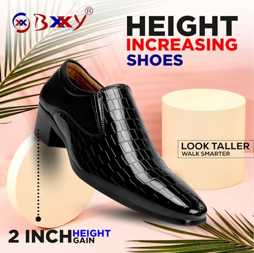 Image of BXXY Men's 2 inch Height Increasing Patent Material Casual Formal Moaccasion Slip-On Shoes with Pu Sole.