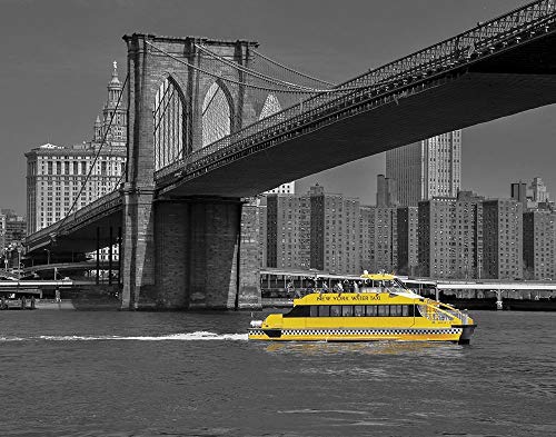 Affiche sur toile Brooklyn Bridge Phil Maier tableau encadré NY Taxi d'eau 85x109 cm