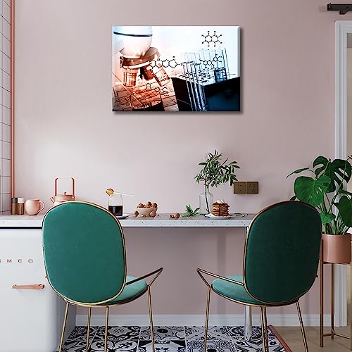 Image of TUMOVO Canvas Wall Art Clinical Laboratory Bathroom Decor Wall Art 1 Pieces Microscope Laboratory Research Wall Art Posters and Prints Framed Ready to Hang (12 inch Wx18 H)