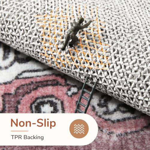 OPPODREAM Soft Area Rugs 4x6, Low-Pile Washable Rugs 4x6 with Non Slip Backing, Faux Cashmere 4 x 6 Throw Carpet, Pink & Cream