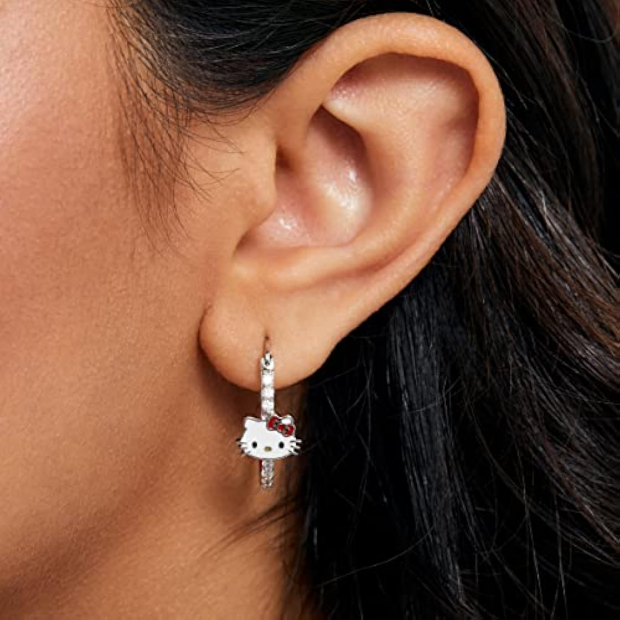 Sanrio Hello Kitty Women's Cubic Zirconia Hoop Earrings