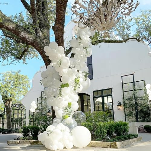 Image of White Balloons, 12 Inch Pearl Pure White Ivory Latex Balloon with Silver Confetti Balloons for Boho Birthday Baby Shower Wedding Bachelorette Retirement Valentine's Day Party Decorations