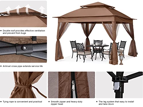 Image of MASTERCANOPY 11x11 ft Pop Up Gazebo with Netting Screen Walls, Brown