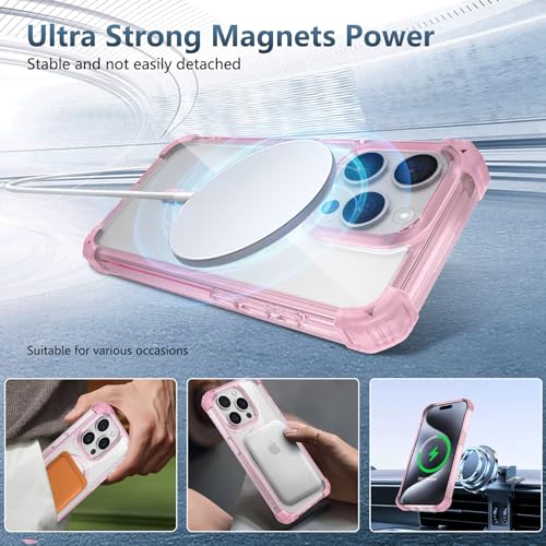 Funda magnetica para iPhone 16 Pro Max YOUULAR rosa transparente anticaidas con carga 5