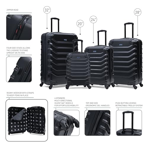 Image of InUSA ENDURANCE Luggage with Spinner Wheels | Durable Lightweight Hardshell Suitcase, Travel Sets with Handle and Trolley | (20in, 24in, 28in, 32in) 4 Pieces Luggage Set | Black
