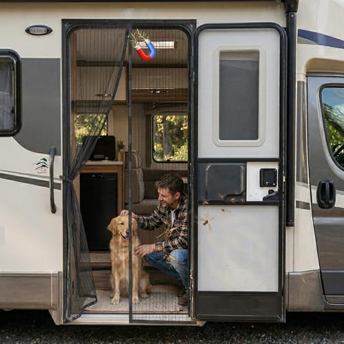 Heavy-Duty Magnetic RV Screen Door (78.7 x 31.5) - Pet-Friendly Mesh Extra Powerful Closure Mosquito Protection Scratch-Resistant Perfect for Summer & Easy Installation for Campers & RVs