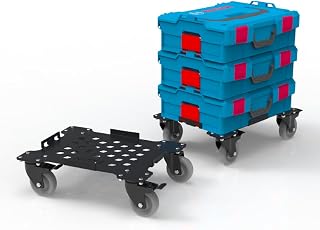 HOOKZ Rollwagen für Bosch L-Boxx, Aluminium, Schwarz Matt, 5 kg, 49x37x16 cm, Pulverbeschichtet, Rollbrett, 100mm TPR-Rollen, 150 kg Belastbar