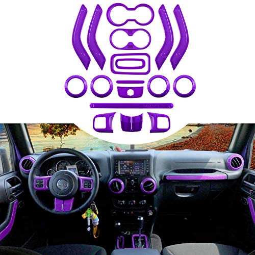 18 PCS Full Set Interior Decoration Trim Kit Fit for Jeep Wrangler JK JKU 2011-2018 2&4 door - Steering Wheel & Center Console Trim, Gear Shift Knobs Frame & Air Outlet Cover (Purple)