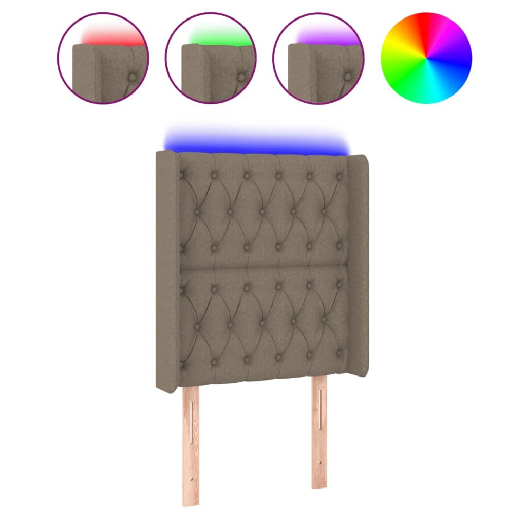Zagłówek LED z regulacją wysokości, materiał taupe, 83 x 16 x 118/128 cm, tapicerowany zagłówek z uszami, do sypialni, oddychający design