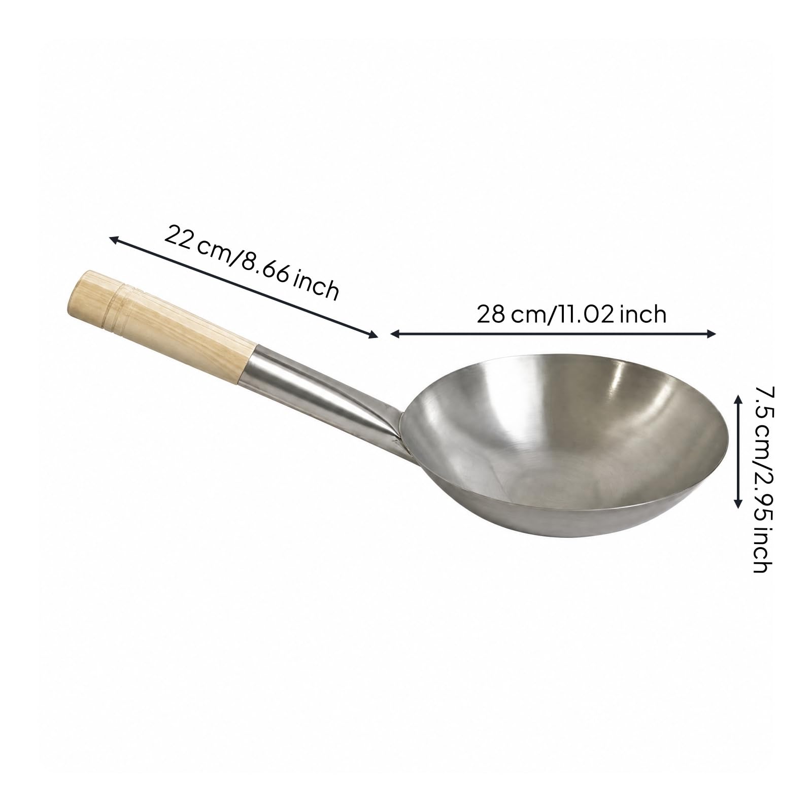 Cuchara Acero Inoxidable con Mango Multiusos Cuchara Acero con Mango Elegan Sopera Servir para Familias, Restaurans, 28CM Madera 2 0MM