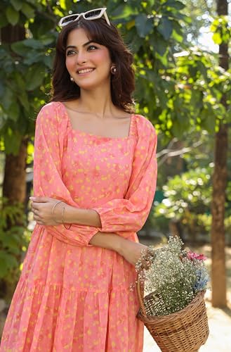 Image of Janasya Georgette Tiered Midi Women's Dresses