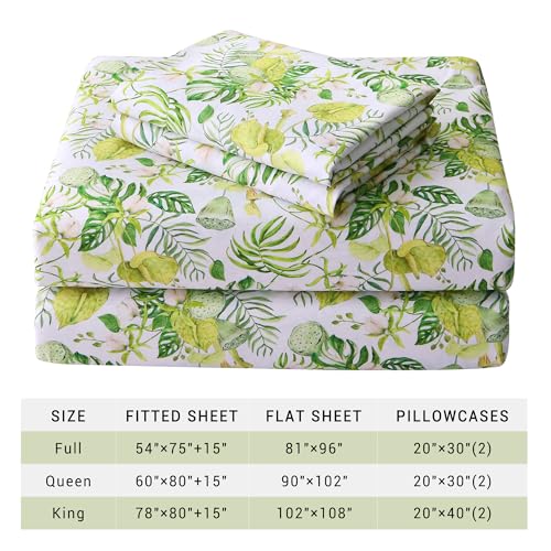 Image of Viviland Floral Twin Sheet Set - 3 Piece Jungle Greenery Botanical Patterned Bed Sheets - Soft, Breathable Microfiber Sheets with Deep Pocket, Non-Slip Fitted Sheets & Pillowcases