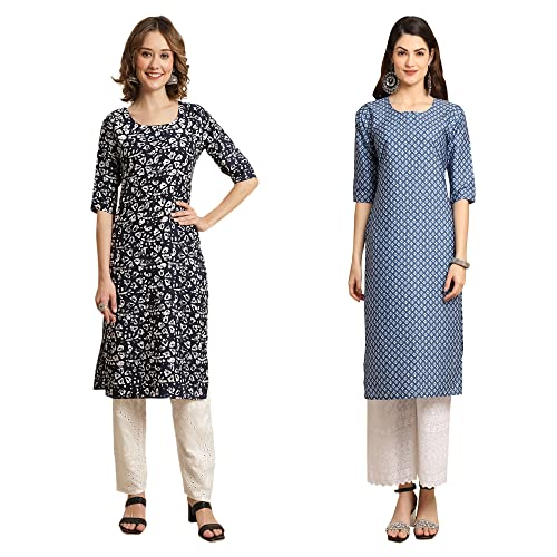 Image of Pinkmint Women's Crepe Digital Print Straight Kurta [Pack of 2]