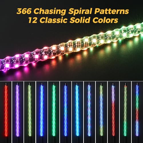 Aliestfdno IT-CFL02 2 Pack) Upgraded 3Ft Rgb Whip Lights With Anti-Fracture Spring Base, Spiral Led Whip Light With Remote & App Controi, For Utv Atv Jeep Off-Road Rzr Polaris Truck Car thumb #1