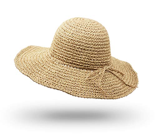 UltraKey Strohhut, handgemachte Strandmütze mit breiter Krempe Faltbare Outdoor-Sonnenhut-Strand-Kopfbedeckung für Erwachsene Kinder Mann Frauen Erwachsene beige