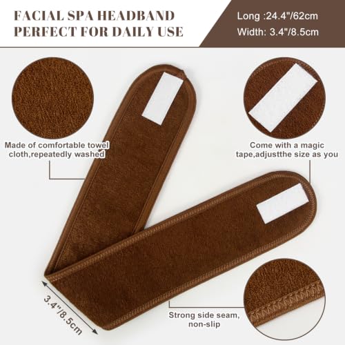 Image of Whaline 3Pcs Spa Facial Headbands Make Up Wrap Head Terry Cloth Headband Soft Adjustable Towel Band for Face Washing Shower Facial Cover Yoga (White, Black, Coffee)