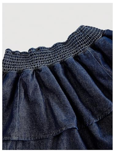 Women's Ruffle Flowy Tiered Layered Denim Mini Skirt Y2k Shirred Elastic Waist A Line Jean Skirts4