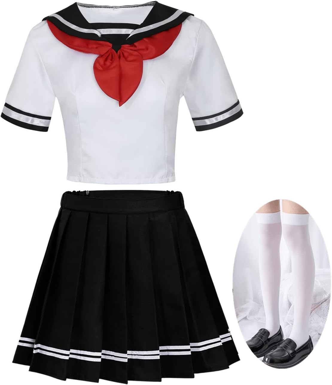 Anime Yandere Simulator Ayano Aishi Yandere Chan Cosplay Costume Japanese School Girls Uniform Sailor Pleated Skirt (Black and White, XX-Large)