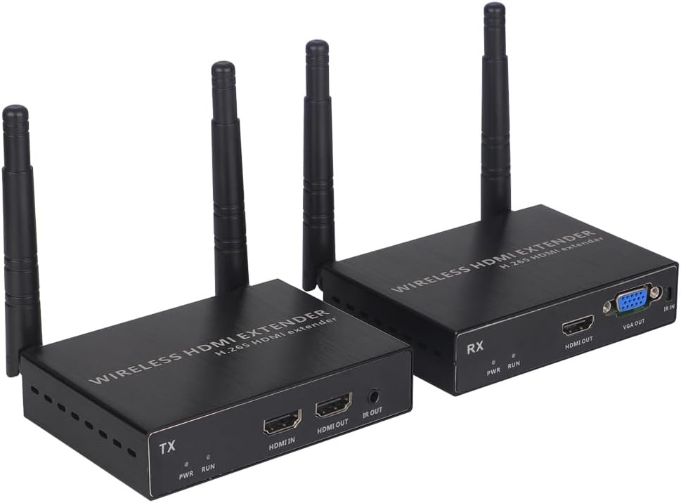 EXVIST 100M 1080P VGA Wireless HDMI Transmitter Receiver Kits W/HDMI & VGA Loop-Out, Up to 328 Feet, IR Support, Suitable for Transmitting from Laptop, PC, YouTube, PS4 to HDTV or Projector