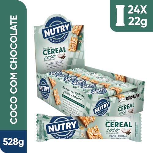 Abnoys Barra De Cereais Nutry Coco Com Chocolate 22G - Display Com 24 Unidades - Com 3 Cereais E Fru