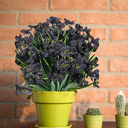Aubeinson 20 Bundles Artificial Flowers Outdoor Uv Resistant Fake Flowers No Fade Faux Plastic Silk Flower For Outside Front Porch Planter Decoration (Black) #TOP4