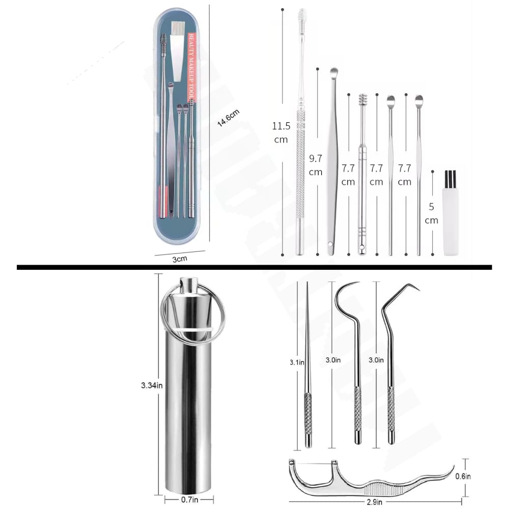 Ear Wax Cleaner 5-in-1 with Teeth Cleaning Tools 7 Pc Stainless Steel Storage Box Buds Spring Curette Flosser Dental Braces Toothpicks Personal Hygiene Cleaning Reusable Portable Kit For Baby and Adults Home Outdoor Travel (Teeth Cleaning) 2 51f9aagEPmL. SL1000