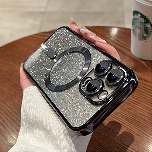 Image of Misscase Compatible with iPhone 14 Pro Magnetic Glitter Case with Camera Lens Protector Full Protection Case Compatible with MagSafe Elegant Anti-Scratch Case Cover for iPhone 14 Pro Black