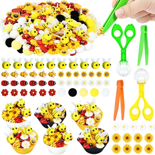 Chzhwlc 420 Pcs Bee Sunflower Sensory Bin Fillers Toys Spring