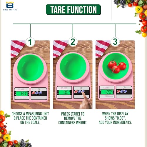 Image of Btag SF-400 Digital Kitchen Weighing Scale | 10Kg x 1g Precision | Food Scale with LCD Display for Cooking, Baking, Meal Prep & Healthy Diet | Compact Electronic Weight Machine for Home Use.(Pink)