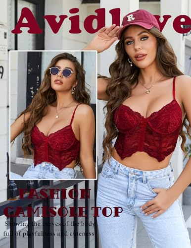 Image of Avidlove Lace Bralettes for Women Y2k Camisole Lingerie Adjustable Strap Crop Top