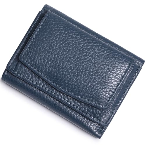 Image of Small Wallet Women Genuine Leather RFID Blocking Trifold Tiny Wallets with Snap Coin Pouch 7 Card Solts