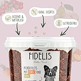 Fidelis - Pferdefilets Kürbis & Birne für Hunde im praktischen 500gr-Eimer - Luftgetrocknete Hunde Leckerlis aus 100% natürlichen Rohstoffen