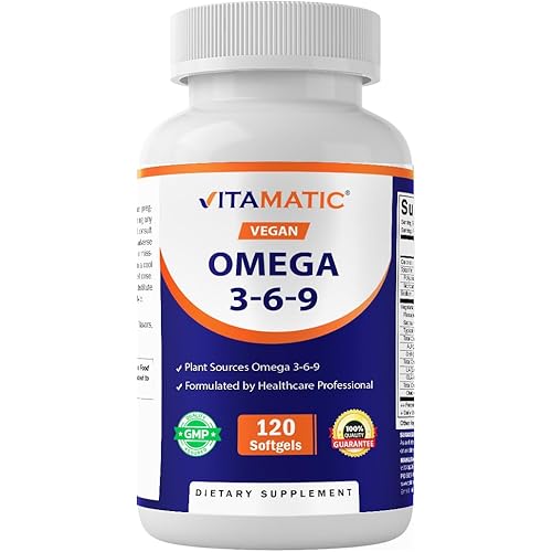 Vitamatic Vegan Omega 3-6-9 Complex 1250mg | Flaxseed, Olive, Borage & Algae Oils | Plant-Based Omegas | 120 Softgels