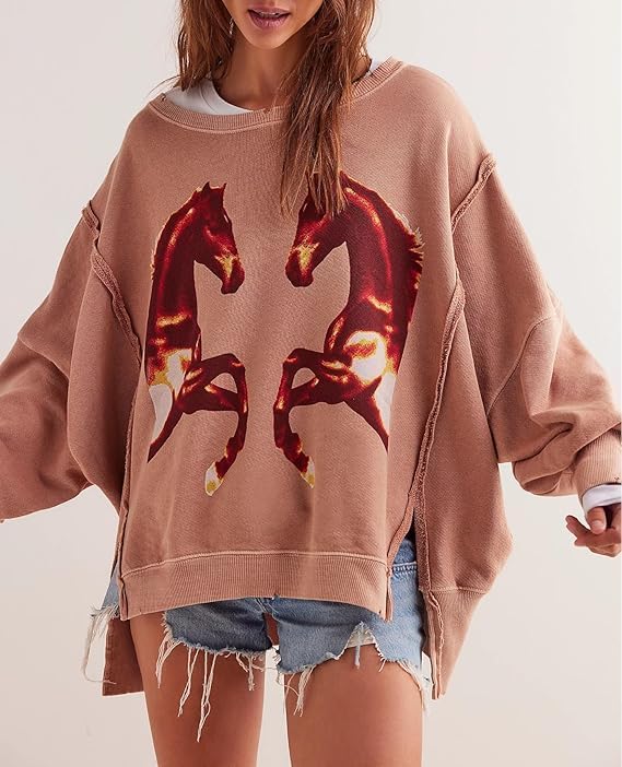 Crewneck Graphic Sweatshirt Y2k Women Teen Girl Long Sleeve Oversized Cute Beach Loose Sweater Vintage Pullover Top - Image 3