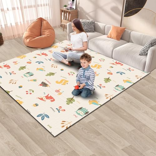 Image of Baby Playpen Mat, 50" × 50“ Baby Play Mat for Floor, Baby Playmat for Playpen, Thick Ultra Soft Playpen Mat for Playing or Crawling, Provides Cushioning, Double-Sided Pattern (0.4" Thick)