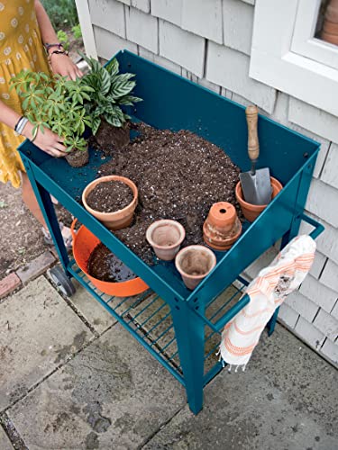 Gardeners-Supply-Company-Demeter-Metal-Potting-Bench-with-Wheels-Heavy-Duty-Outdoor-Garden-Work-Table-Workbench-Workstation-with-Side-Metal-Sidewalls-Best-for-Seed-Starter-Planting-Transplants Gardeners Supply Company Demeter Metal Potting Bench with Wheels Heavy Duty Outdoor Garden Work Table Workbench Workstation with Side Metal Sidewalls Best for Seed Starter Planting Transplants