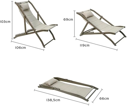 Stern Alüminyum Katlanır Şezlong Sandalye, Kademeli, Yastıklı (Antrasit)