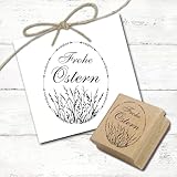 Dekolando Motivstempel Frohe Ostern - Osterei mit Gräsern Stempel Natur - Holzstempel Osterstempel - Abdruck 38 x 48 mm