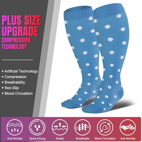 Image of bropite 3 /4 Pairs Plus Size Compression Socks Extra Wide Calf Women&Men 20-30mmHg Support Dancing Cycling Running Climbing