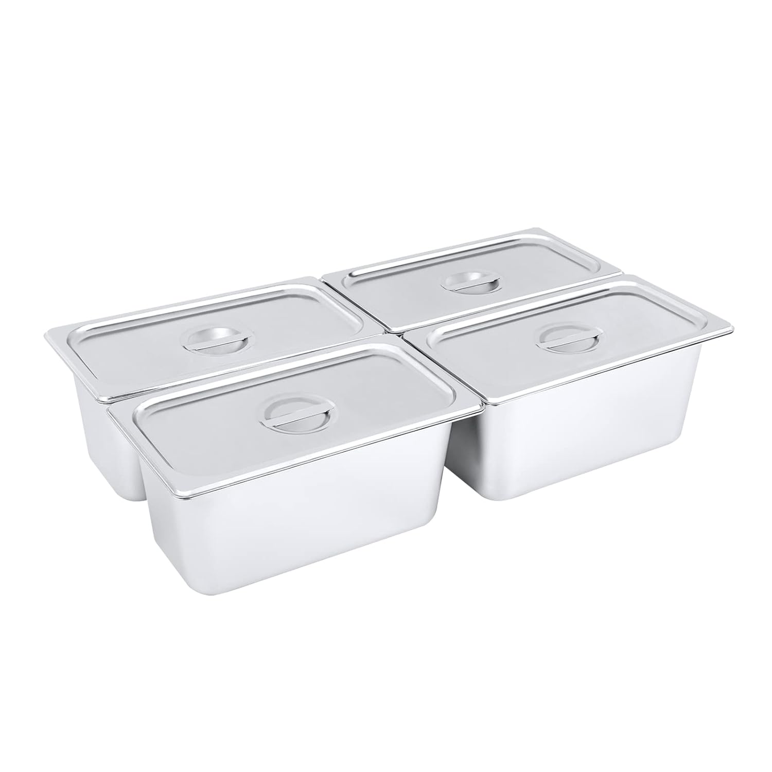 4 Pack Steam Hotel Pan, Stainless Steel 1/3 Half Size 6 Inch Deep Metal Tray Sets, Durable Food Storage Container with Lids Commercial for Hotel, Restaurant, Catering, Buffet, Home Kitchen