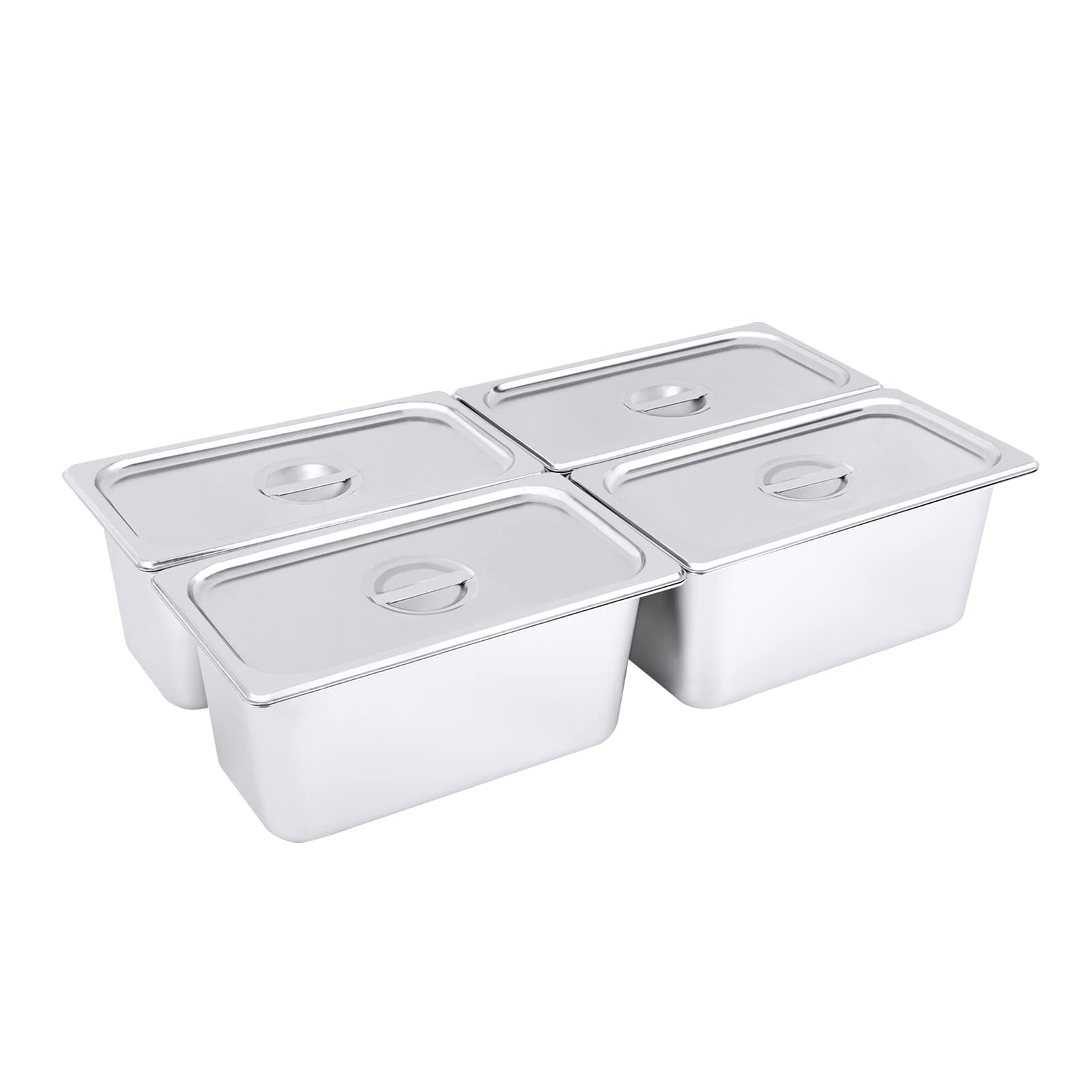 Contenitore per gastronomia in acciaio inox, 4 x 1/3 GastroNorm con coperchio, 6", profondo, per alimenti, torte, hotel, tavolo