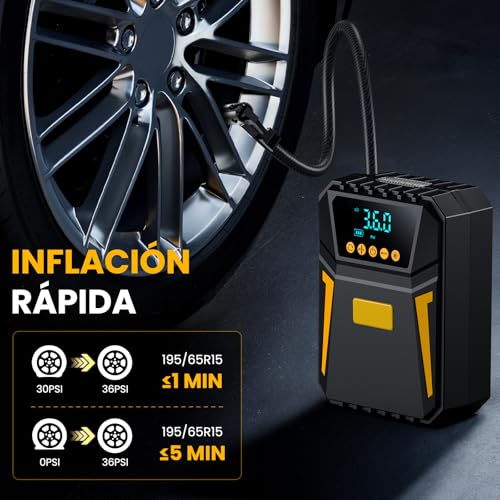 Inflador Ruedas Coche - Compresor Aire Portatil 12V DC, Compresor Aire Coche 150PSI con Linterna - para Coches/Motos/Bicicletas/SOS Emergencia, Presión Preestablecida y Apagado Automático - imagen 2