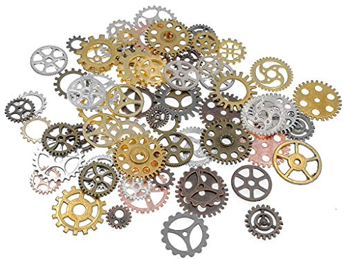 Kinteshun Machine Wheel Charm Alloy Assorted(Color&Style) Gear Steampunk Costume Pendant Connector for DIY Jewelry Making Accessaries(100 Grams/About 80pcs)