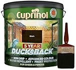 New 2018 Cuprinol Ducksback Shed & Fence Paint 9 Litre BLACK. Non Drip, Water Repellent and Frost Defence. Protection for 5 Years. Includes PSP 4” fence application woodcare brush.