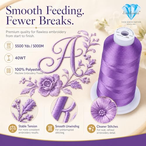 Image of Simthread 5500Yds /5000M 40WT Polyester Embroidery Thread Heather S096 | High-yardage 5000M spool offers smooth feeding and stable 40WT polyester thread for home and commercial embroidery machines.