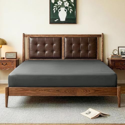 Image of Lirex Fitted Sheet, King Size 100% Cotton 300 Thread Count Soft Breathable Fitted Sheet, Dark Grey