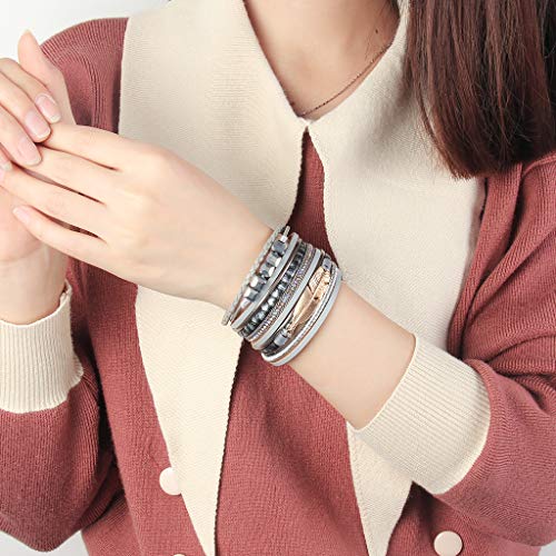 Gelconnie Wrap Bracelets For Women Feather Cuff Bracelet Multilayer Bohemian Bracelet Boho Jewelry Crystal Bracelet Leather Wristbands Jewelry Gift For Sisters, Teen Girls And Mother #TOP2